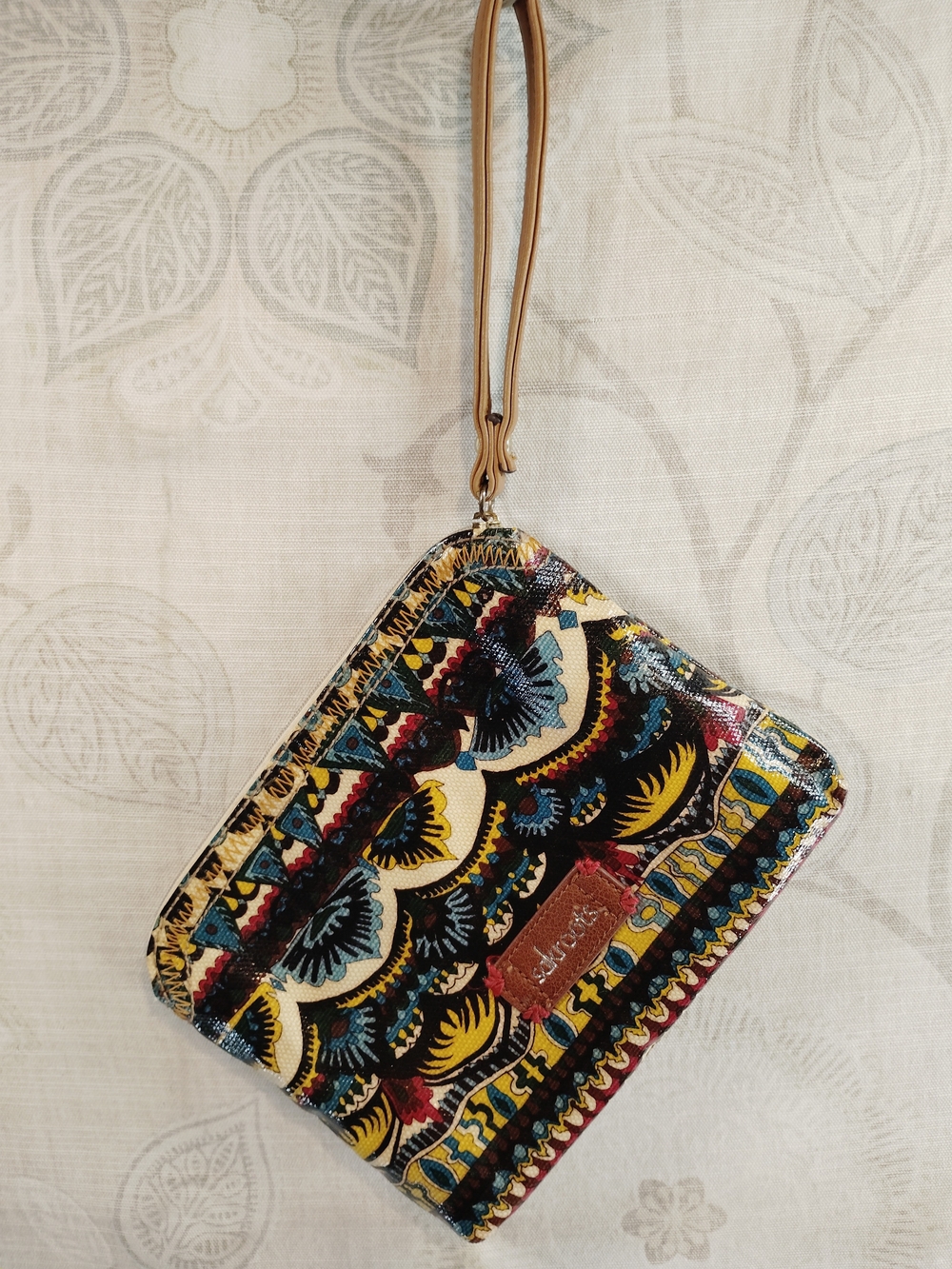 Sakroots Multicolor Patterned Wristlet with Blue, Yellow & Red Accents